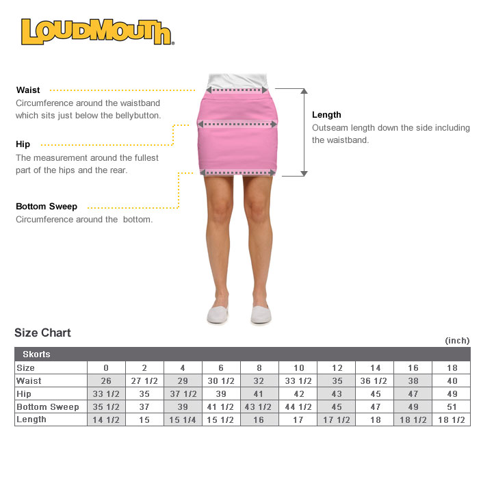 Loudmouth Golf for women size chart